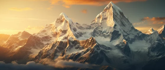 Foto op Canvas AI-generated illustration of a scenic mountain range at sunset © Wirestock