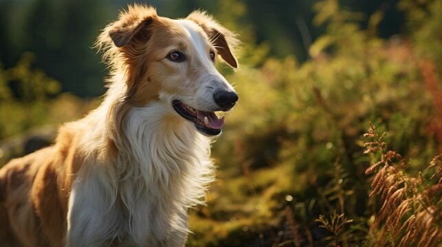 AI generated illustration of a charming brown-colored Silky Windhound in a lush grassy field
