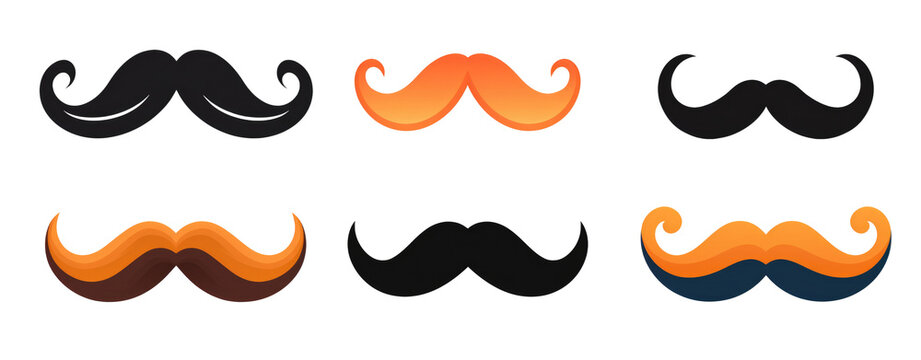 Set of png mustache flat icon isolated on white and transparent background for crop image use.