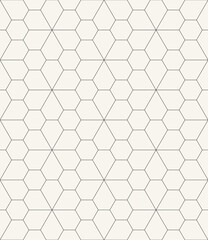 Fototapeta premium Vector seamless pattern. Modern stylish texture. Repeating geometric tiles. Linear grid with simple hexagonal stars.