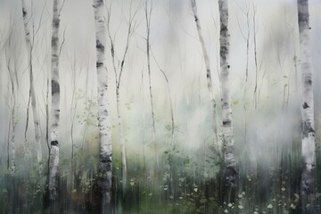 birch grove in spring, watercolo