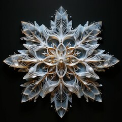 AI generated illustration of a white paper snowflake with a folded origami design