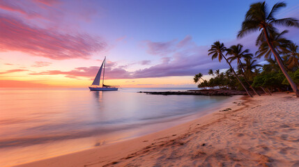 Fototapeta na wymiar Serene Tropical Beach Landscape at Sunset: A Perfect Destination for Relaxation and Serenity