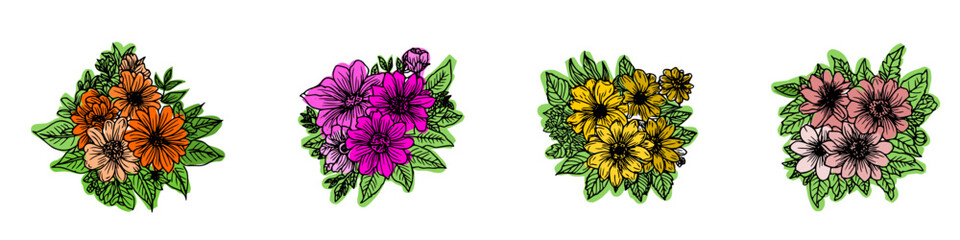 Set of flowers and leaves vector