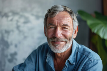 Obraz premium Happy Senior Man with Confident Smile, Enjoying Relaxation at Home.