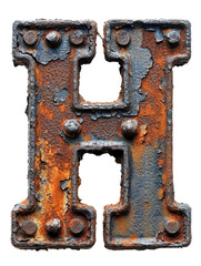 Letter H made of rusty metal in grunge style isolated on the white background.
