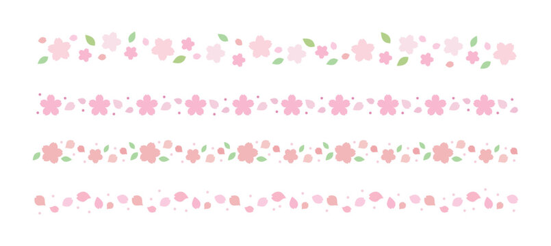 A set of border line decoration illustrations based on the concept of pink 'cherry blossoms', a representative flower of the spring season.