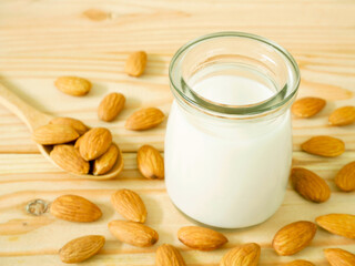 A jar of almond milk