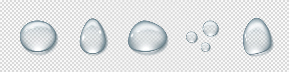 Realistic water drop set on transparent background. Vector EPS 10