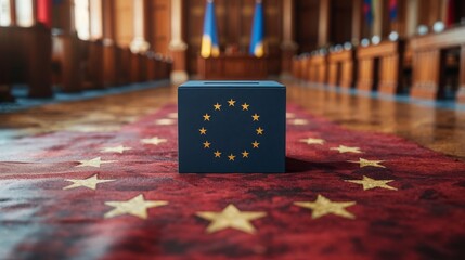European Union election voting box closeup - obrazy, fototapety, plakaty