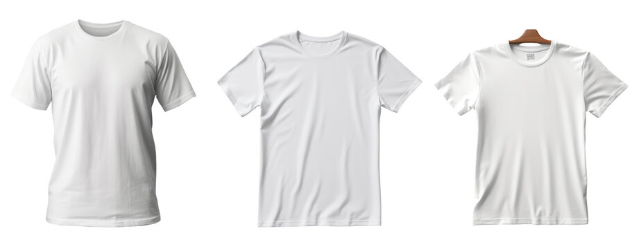 set of plain white t-shirt and man front and back for PNG mockup on white transparent background for crop image use.
