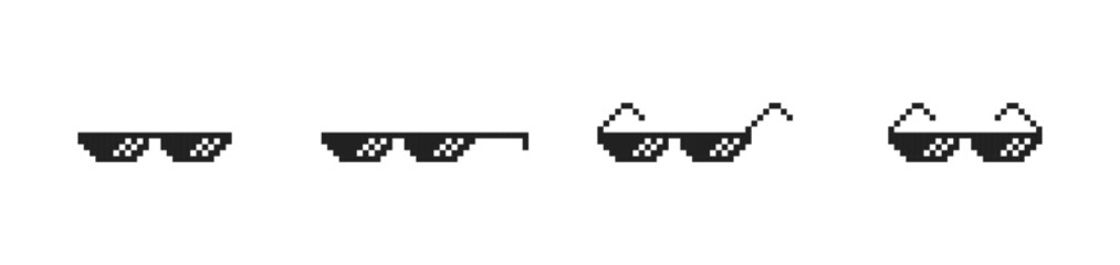 Pixel glasses, sunglasses icon set. Vector EPS 10