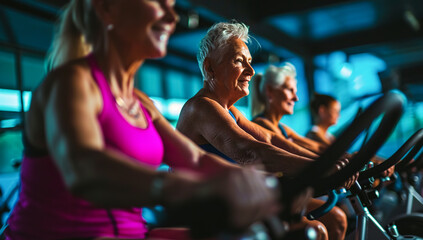 Senior Couple Enjoying Indoor Cycling Exercise at Gym