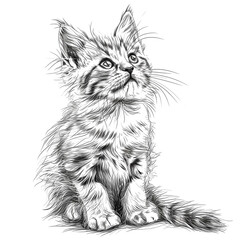 Sketch of Maine Coon kitten. Coloring page. Hand drawn vector illustration