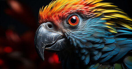Nature's Palette, Colorful Dragon Parrot in the Heart of the Jungle. Selective focus. Close-up.
