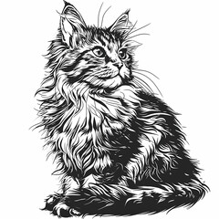 Siberian cat. Coloring page. Black and white vector illustration ready for vinyl cutting.