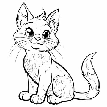 Cute Cartoon Kitten. Coloring page. Vector illustration ready for vinyl cutting.