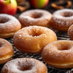 AI generated illustration of A selection of freshly-baked glazed doughnuts under the light