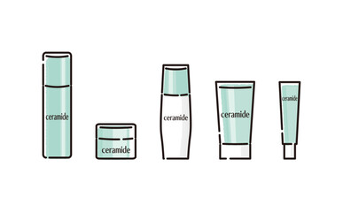 色々なタイプのセラミド入りスキンケア化粧品イラストのセット