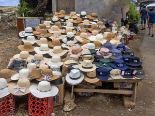 Wide range of hats for tourists, Nusa Penida, Indonesia.