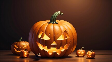 AI generated illustration of carved Halloween pumpkins for Halloween