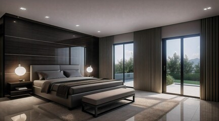 modern bedroom designed for a beautiful family of four in shades and neutral