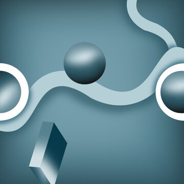Blu-ish grey bubbles with white strips around and rectangles on a grey gradient background