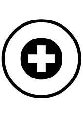 black and white medical icon with doctor's hospital cross	