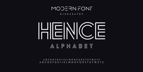 Outline Double line monogram alphabet and tech fonts. Lines font regular uppercase and lowercase. Vector illustration.