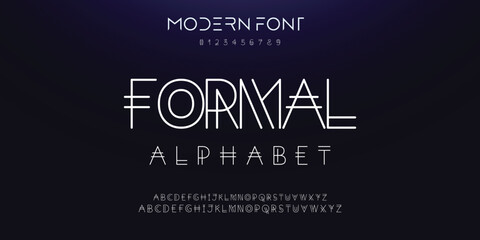 Double line monogram alphabet and tech fonts. Lines font regular uppercase and lowercase. Vector illustration. - obrazy, fototapety, plakaty