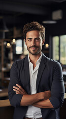 Fototapeta premium Portrait of young professional man in suit, arms crossed