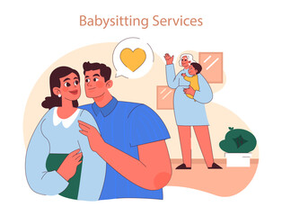 Babysitting Services concept. Trusting and affectionate care for children by professional babysitters, providing parents with peace of mind.