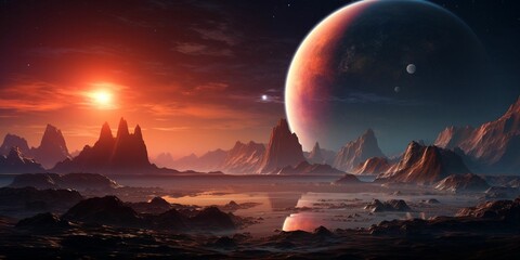 AI generated illustration of An ethereal image of a celestial planet with the warm light of the sun