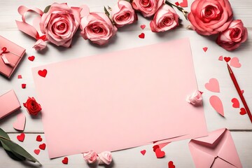 valentine card with red roses and hearts