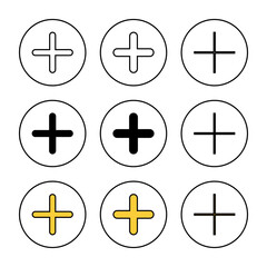 Plus Icon set vector. Add plus sign and symbol
