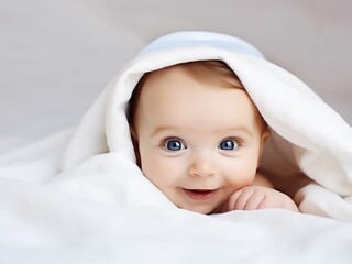 Fototapeta na wymiar AI generated illustration of an adorable baby wrapped in a white, soft blanket