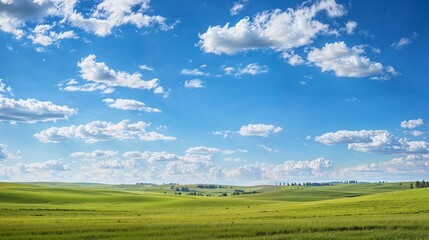 Fototapeta premium AI generated illustration of a peaceful prairie panorama with rolling green hills
