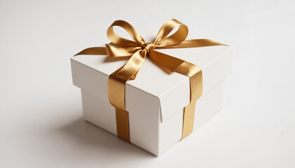 Obraz premium gift box with gold ribbons on a white background