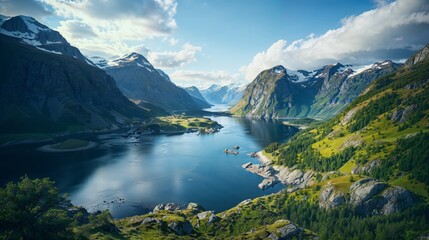 Naklejka na ściany i meble AI generated illustration of the breathtaking Fjords of Norway