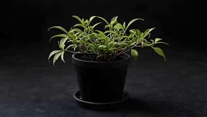 Fototapeta premium plant, small flowerpot source image, black background. Generative AI.