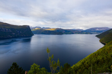 Autumn landscape in Bergen to Alesund road, south Norway. Europe