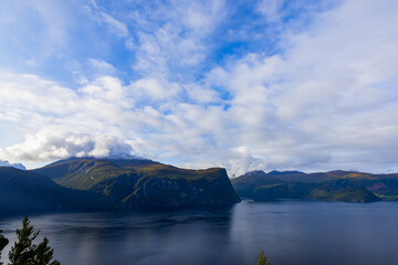 Autumn landscape in Bergen to Alesund road, south Norway. Europe