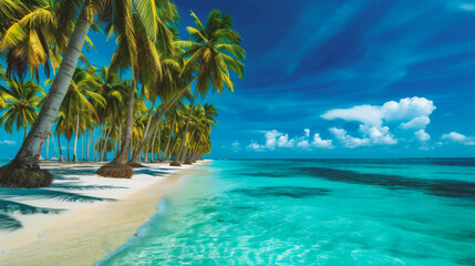 Beautiful tropical beach with coconut palm trees