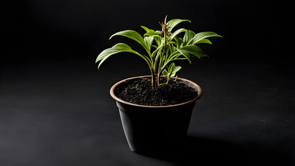 Obraz premium plant, small flowerpot source image, black background. Generative AI.