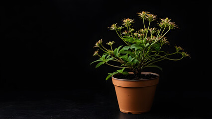 plant, small flowerpot source image, black background. Generative AI.