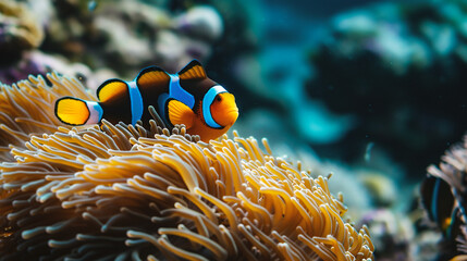 Colorful and beautiful underwater world with corals and tropical fish.