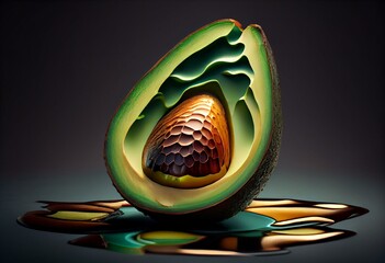 3D rendering illustration of sliced avocado. Generative AI