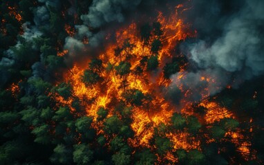 Naklejka na ściany i meble Burning forest, earth on fire 
