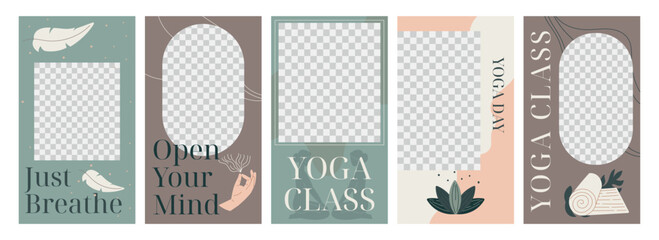 Set of vector templates for social media stories. Isolated banner collection, Yoga and meditation class concept, flat style.