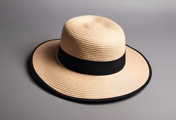 Fototapeta na wymiar AI generated illustration of a closeup of a straw hat on a gray background